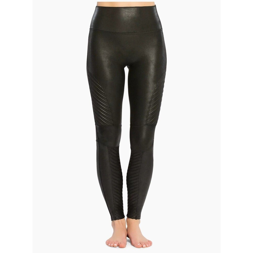 Spanx Faux Leather Moto Leggings Womens Small Black/dark Brown Shimmer Fleck